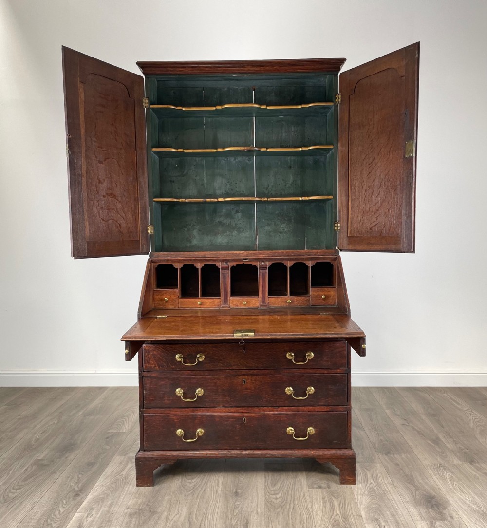 Antique Quality Georgian Bureau Bookcase In Oak View II