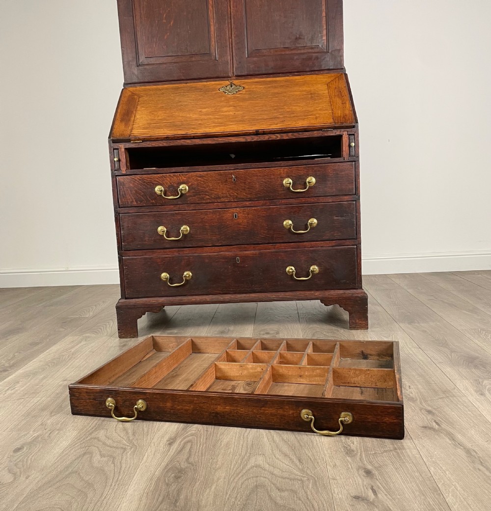 Antique Quality Georgian Bureau Bookcase In Oak View V