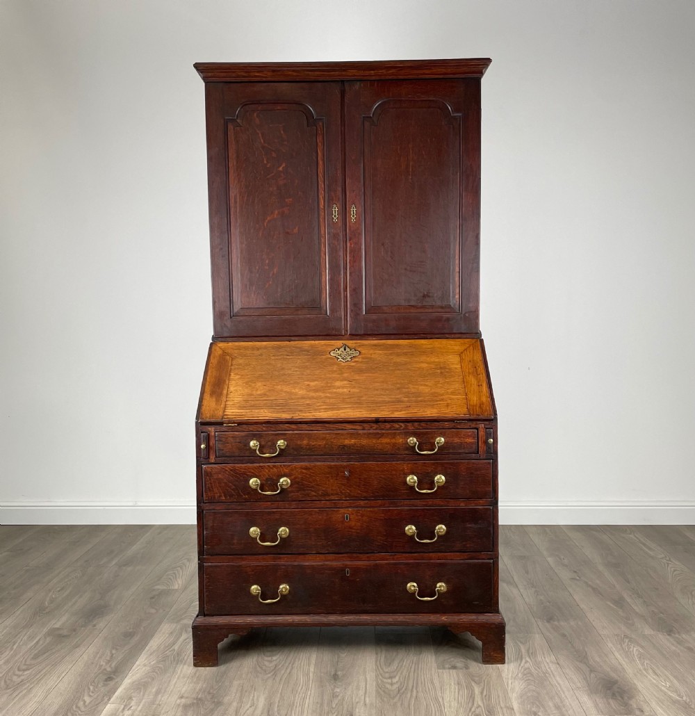 Antique Quality Georgian Bureau Bookcase In Oak View VII