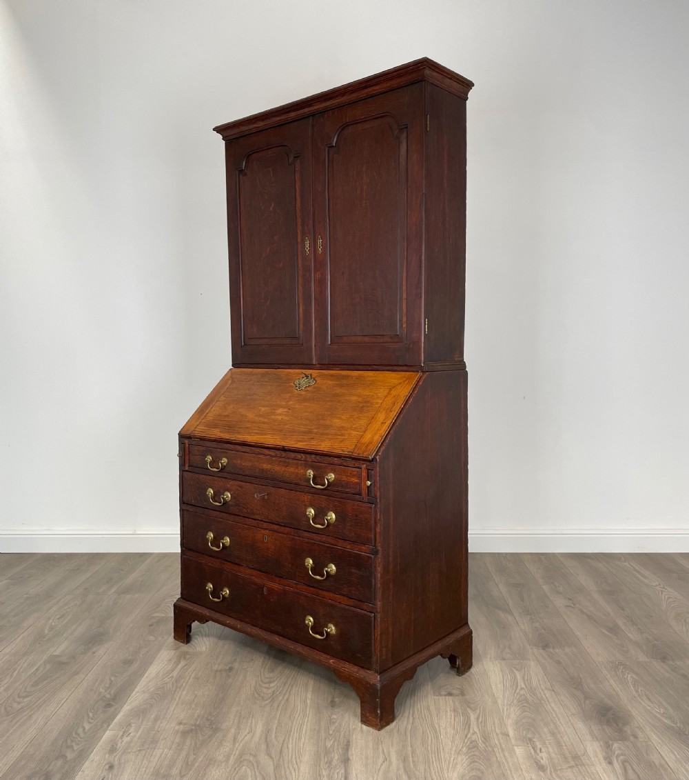 Antique Quality Georgian Bureau Bookcase In Oak View VIII