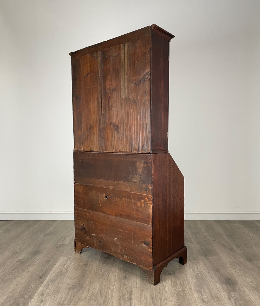 Antique Quality Georgian Bureau Bookcase In Oak View XII