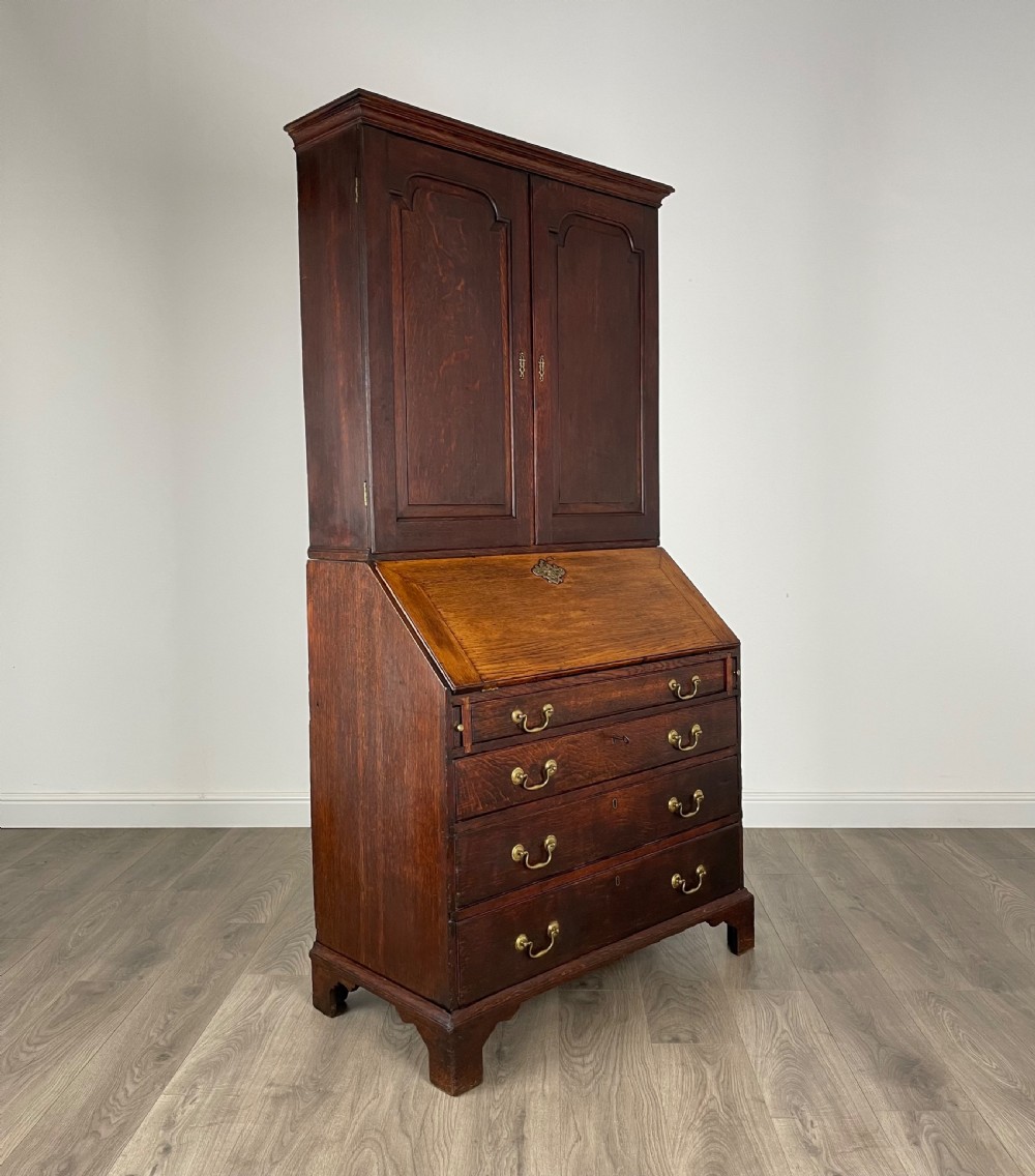 Antique Quality Georgian Bureau Bookcase In Oak View XIV