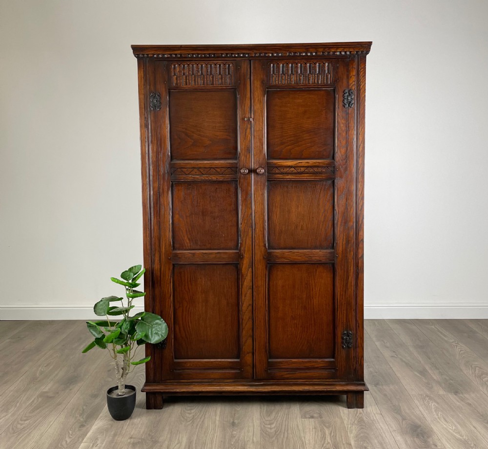 Antique Edwardian Solid Oak Wardrobe