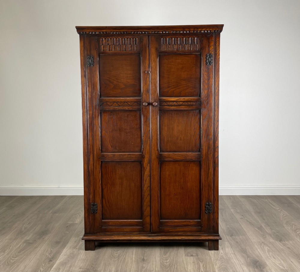 Antique Edwardian Solid Oak Wardrobe View II