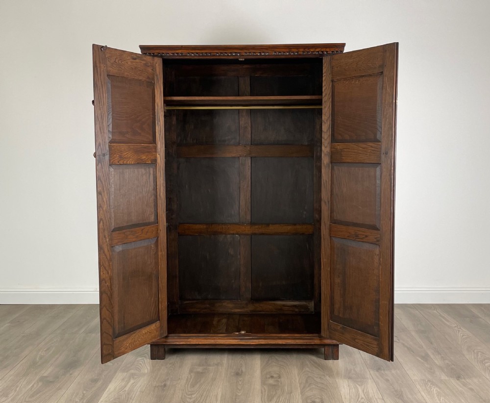Antique Edwardian Solid Oak Wardrobe View III