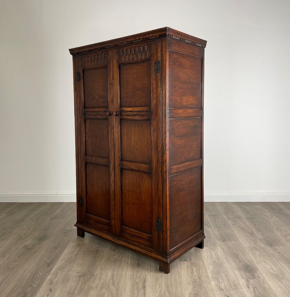 Antique Edwardian Solid Oak Wardrobe View V