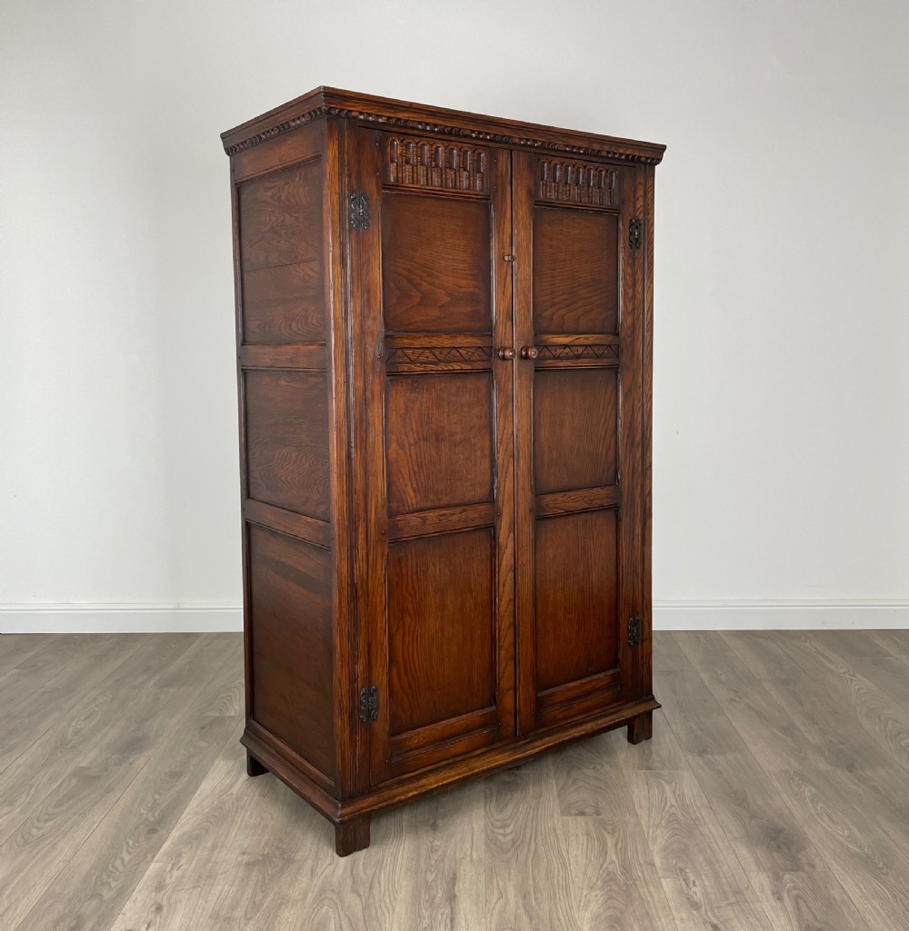 Antique Edwardian Solid Oak Wardrobe View XI