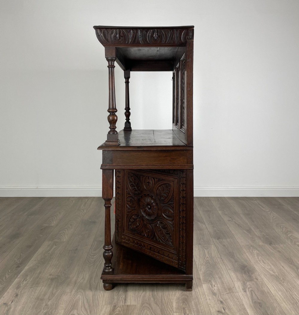 Antique Heavily Carved Victorian Sideboard In Oak View IV