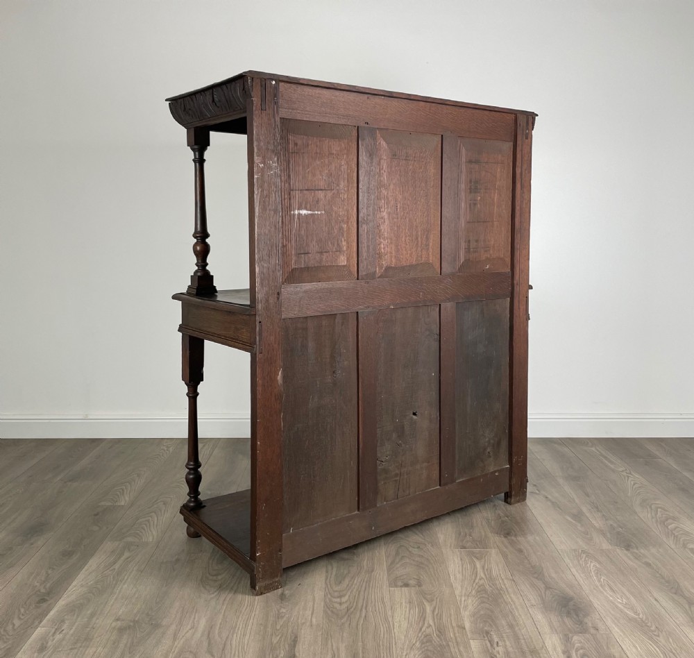 Antique Heavily Carved Victorian Sideboard In Oak View VI