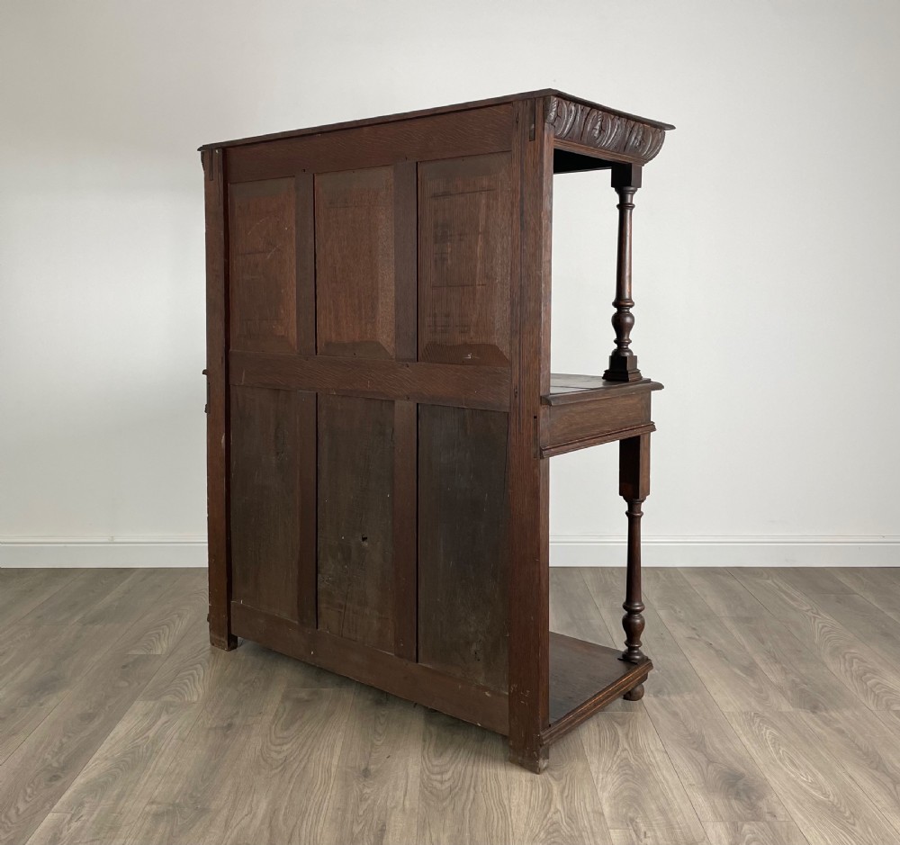 Antique Heavily Carved Victorian Sideboard In Oak View VII