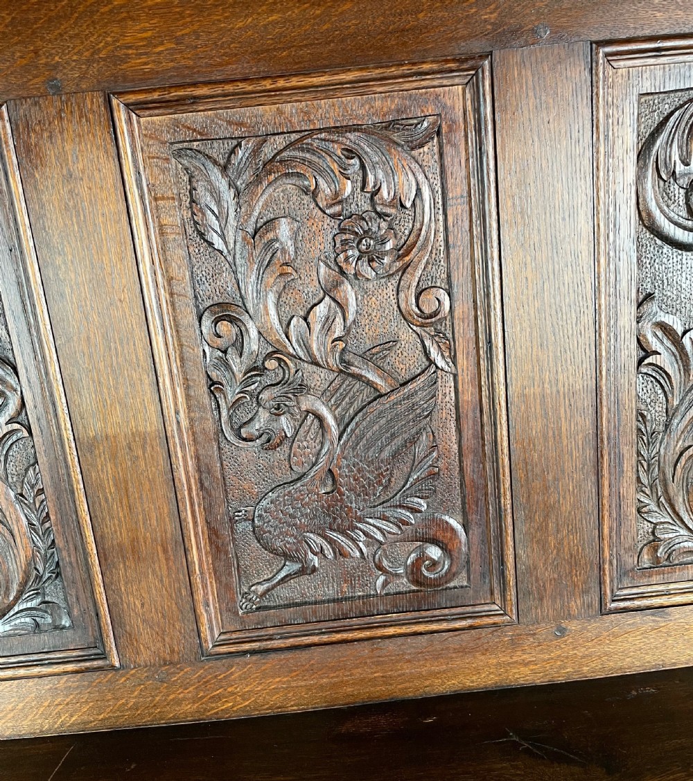Antique Heavily Carved Victorian Sideboard In Oak View XIV