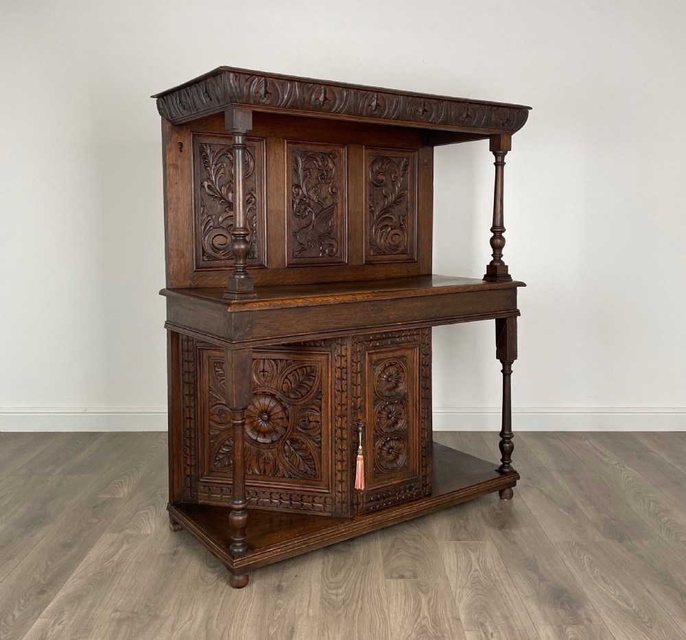 Antique Heavily Carved Victorian Sideboard In Oak View XXII