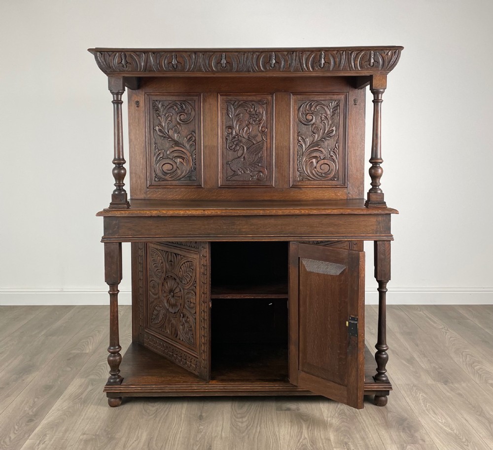 Antique Heavily Carved Victorian Sideboard In Oak View XXIV