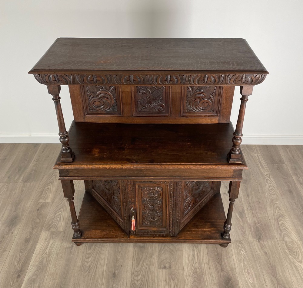 Antique Heavily Carved Victorian Sideboard In Oak View XXV