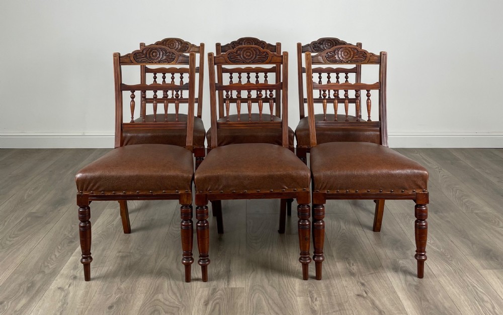 Antique Edwardian Set Of 6 Dining Chairs In Walnut