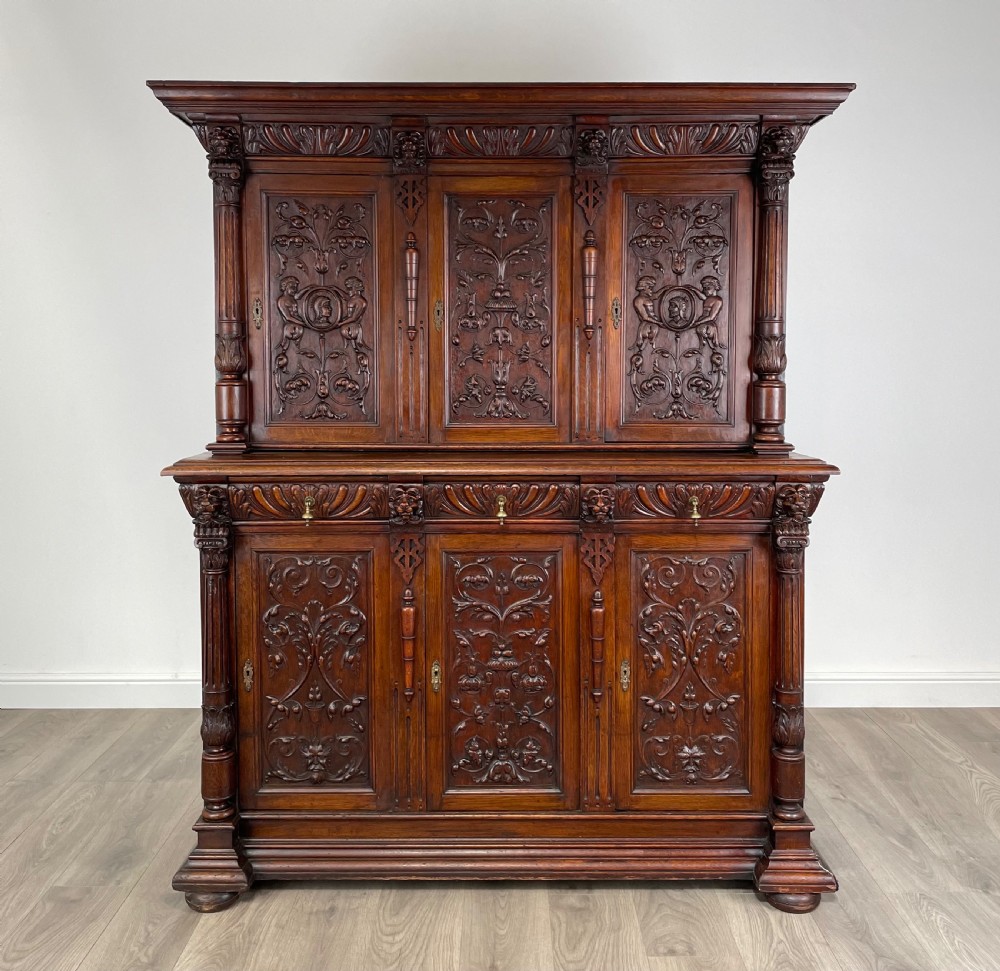 Antique Late 19th Century Heavily Carved Cupboard In Oak