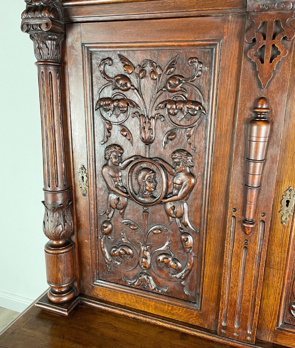 Antique Late 19th Century Heavily Carved Cupboard In Oak View XIII