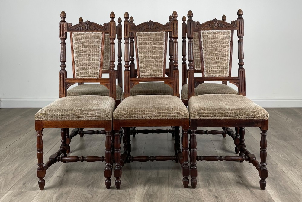 Antique 20th Century Set Of 6 Oak Dining Chairs