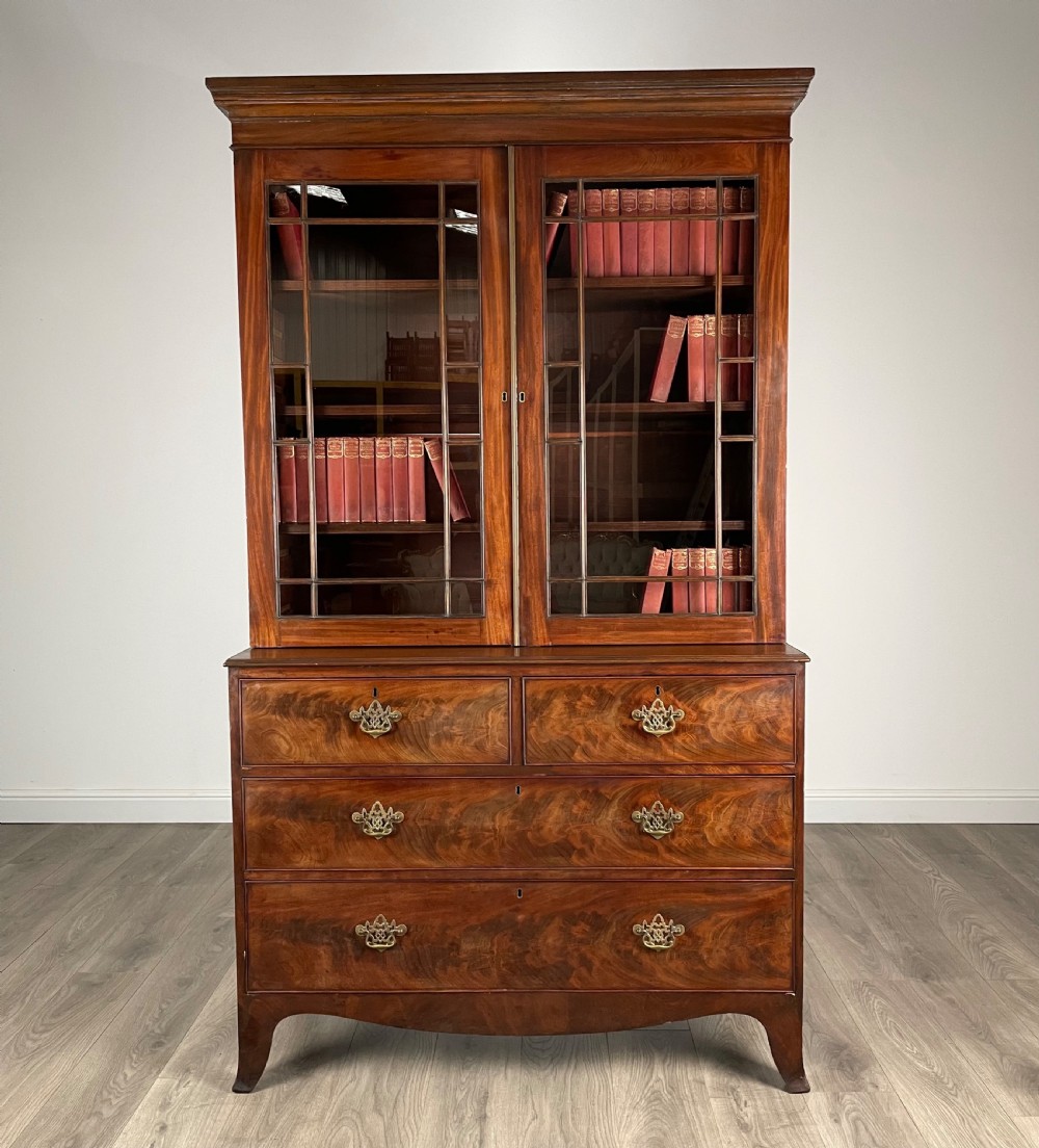 Antique 18th Century Bookcase On Chest In Mahogany