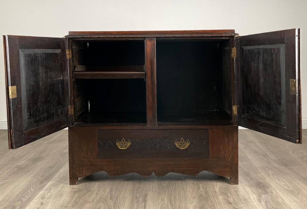 Antique 19th Century Heavily Carved Cupboard In Oak View II