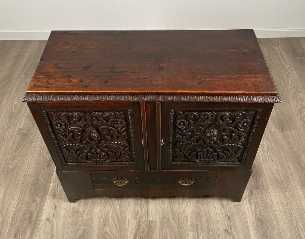 Antique 19th Century Heavily Carved Cupboard In Oak View X