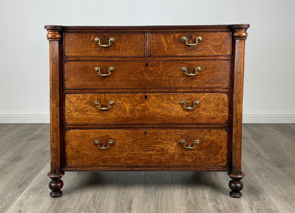 Antique 18th Century Quarter Cut Oak Chest Of Drawers ( REF AF-3050 )