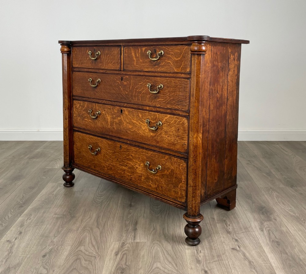 Antique 18th Century Quarter Cut Oak Chest Of Drawers ( REF AF-3050 ) View II