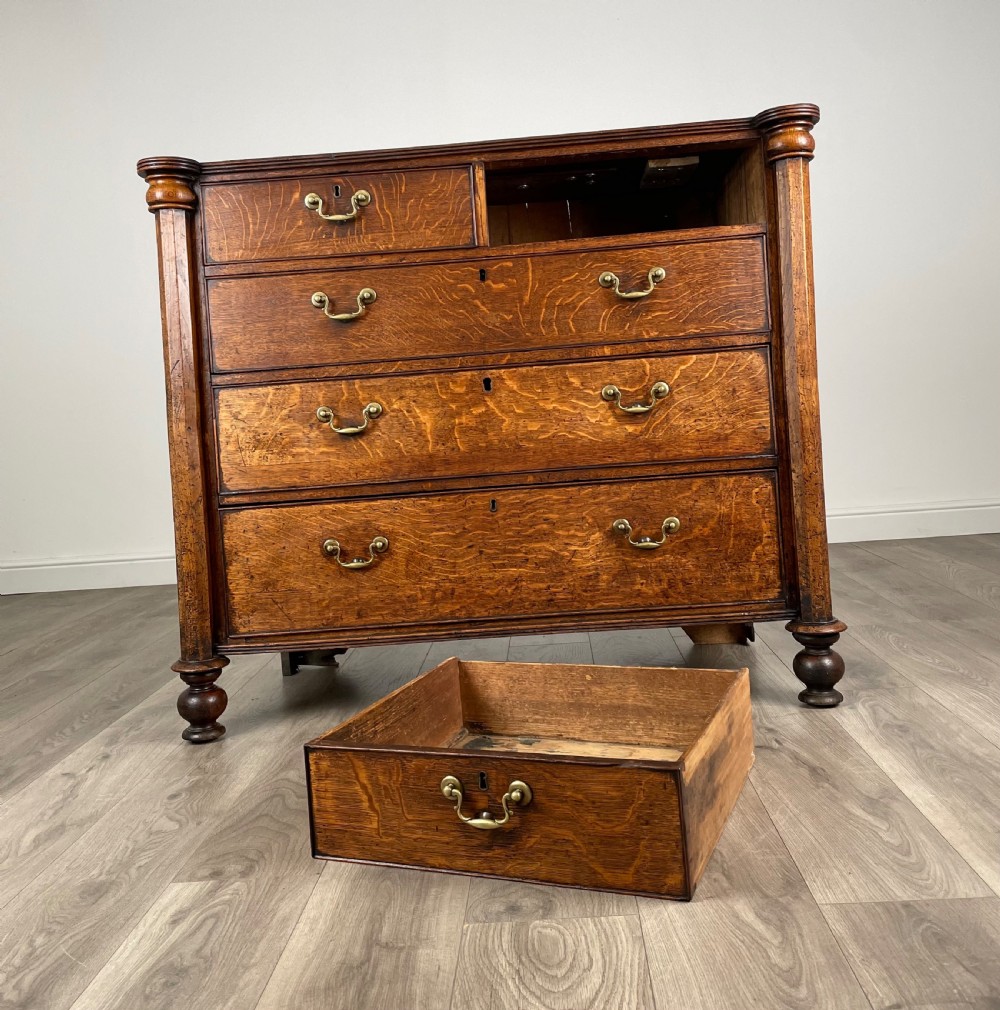 Antique 18th Century Quarter Cut Oak Chest Of Drawers ( REF AF-3050 ) View X