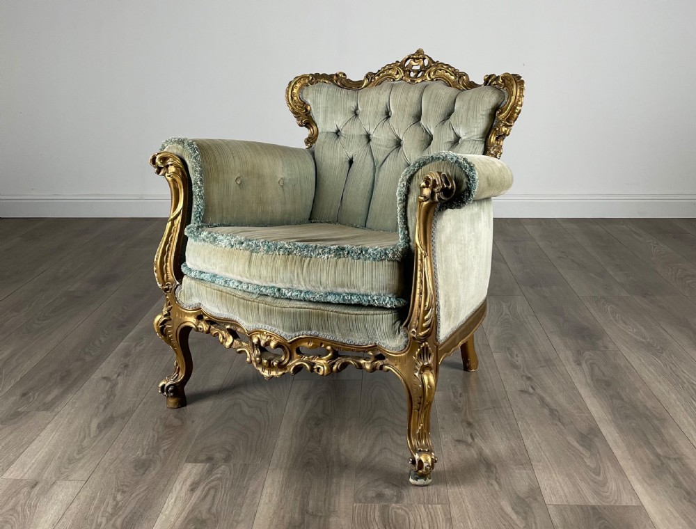 Antique 19th Century Pair Of French Gilded Armchair's View II