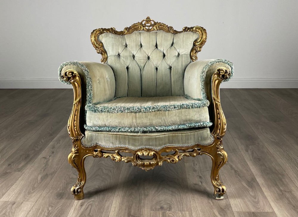 Antique 19th Century Pair Of French Gilded Armchair's View IX
