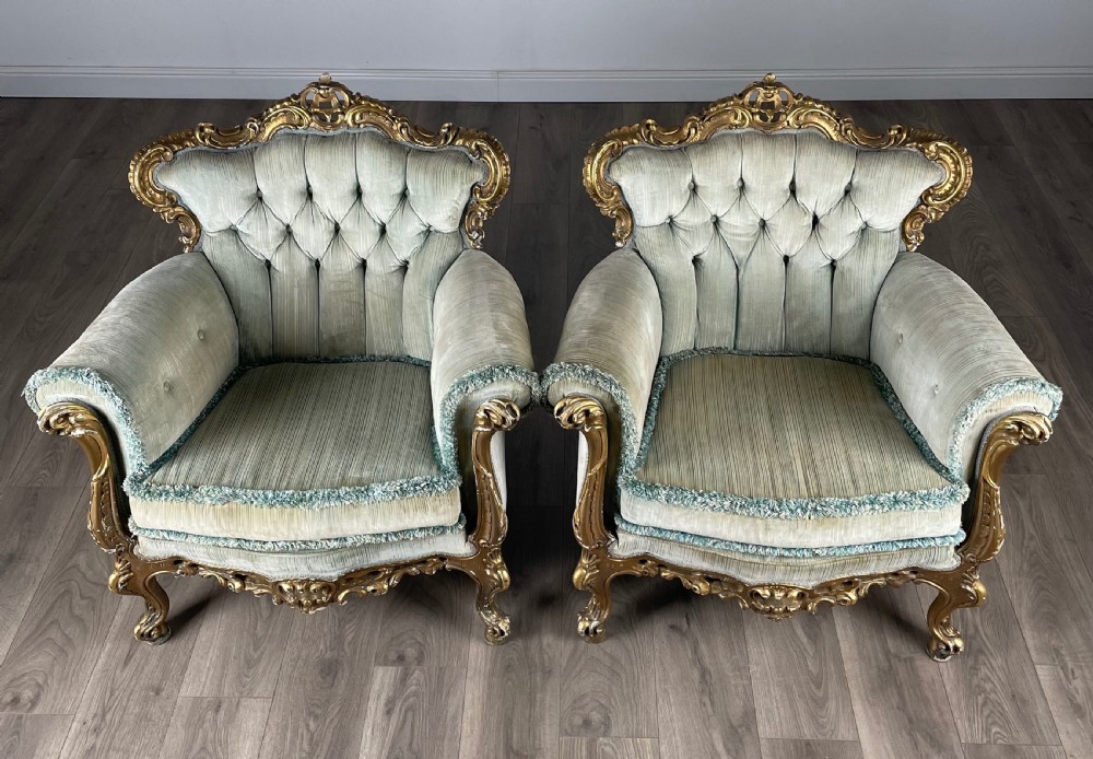 Antique 19th Century Pair Of French Gilded Armchair's View XI