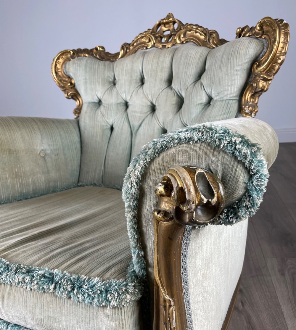 Antique 19th Century Pair Of French Gilded Armchair's View XII