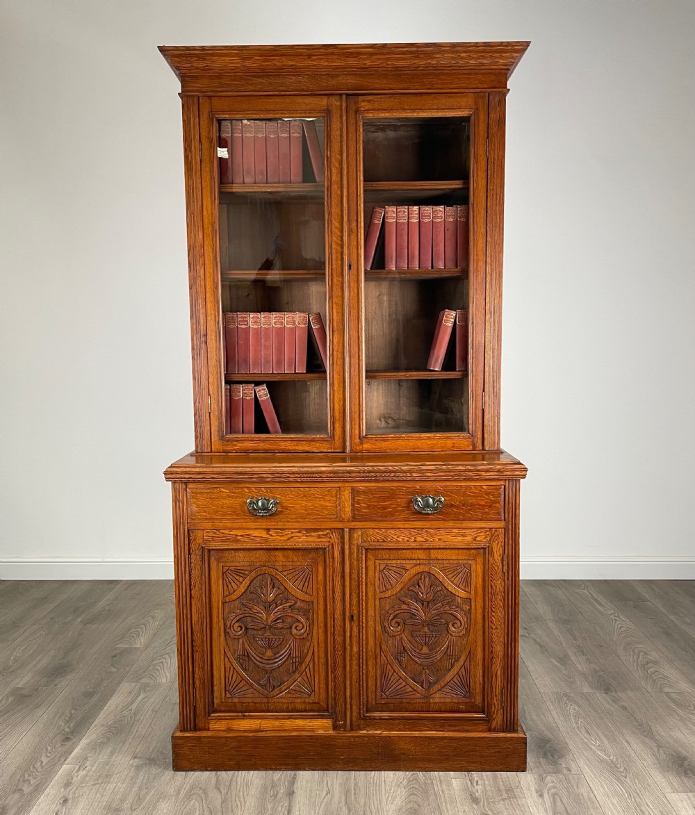 Antique 20th Century Bookcase On Cupboard In Oak