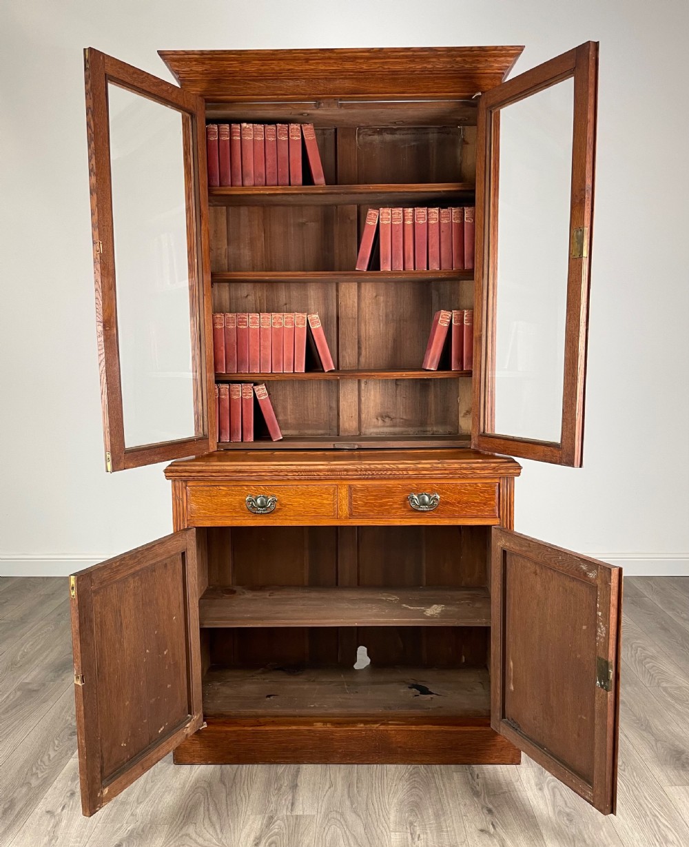 Antique 20th Century Bookcase On Cupboard In Oak View II