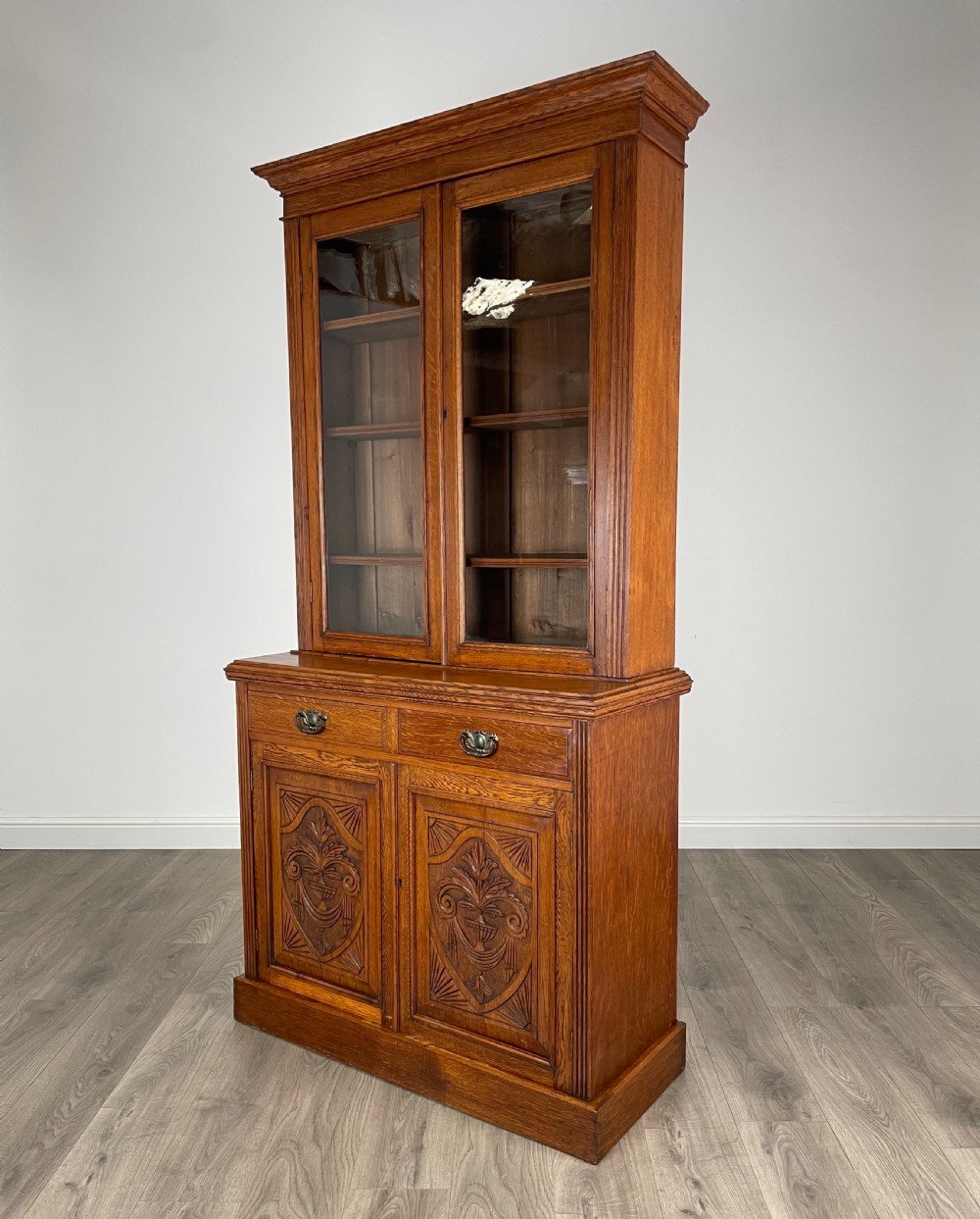 Antique 20th Century Bookcase On Cupboard In Oak View IV
