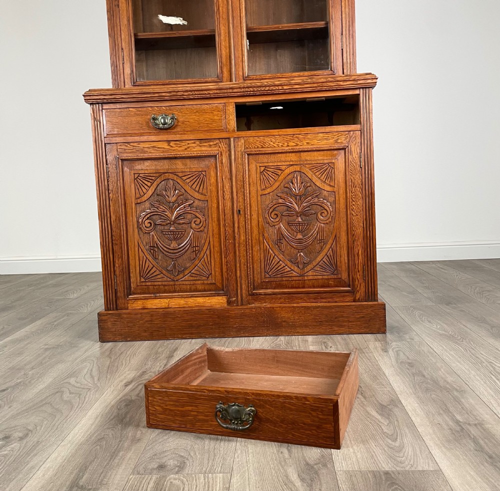 Antique 20th Century Bookcase On Cupboard In Oak View XI
