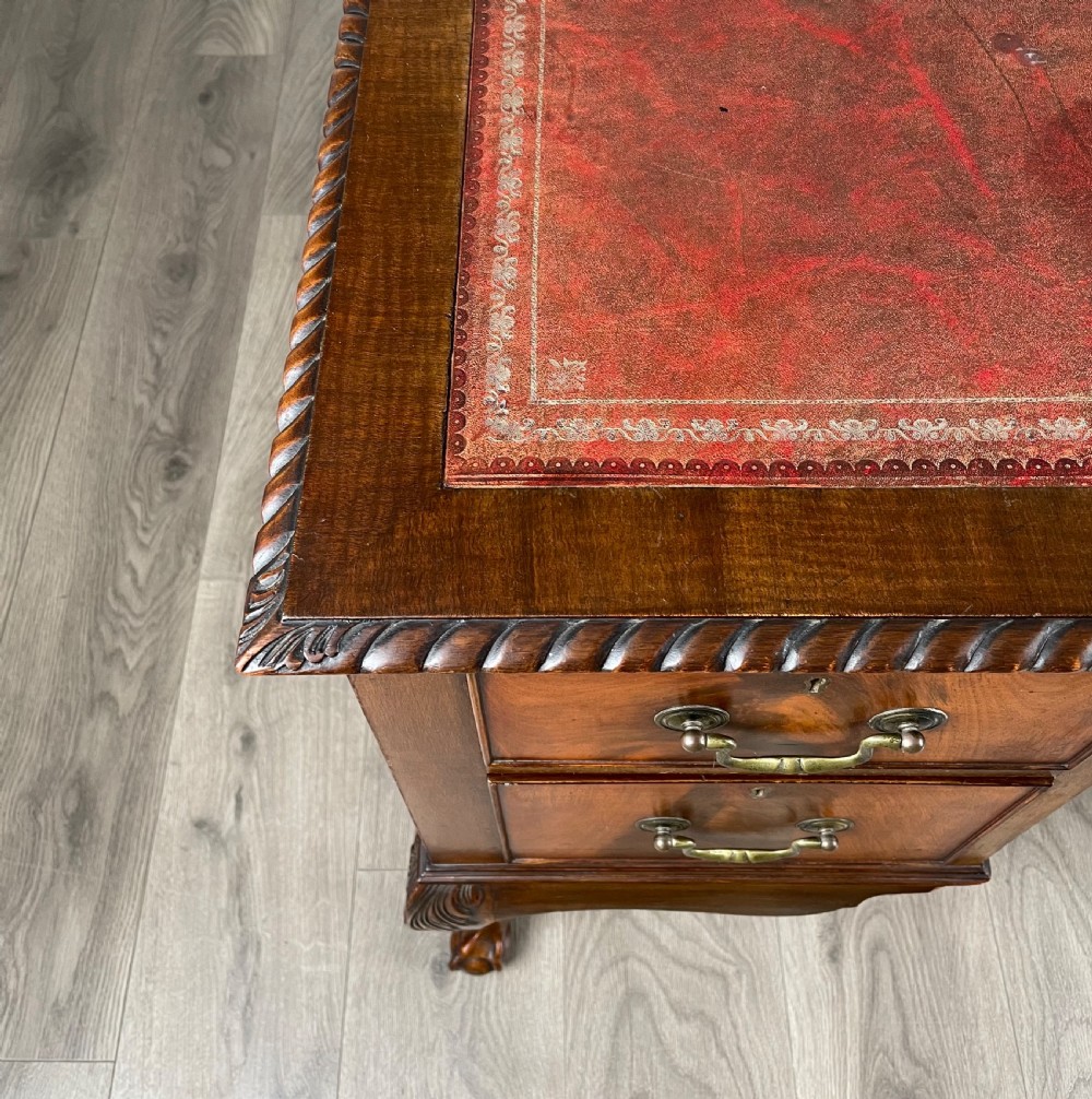 Antique 20th Century Leather Top Writing Desk In Mahogany View XII