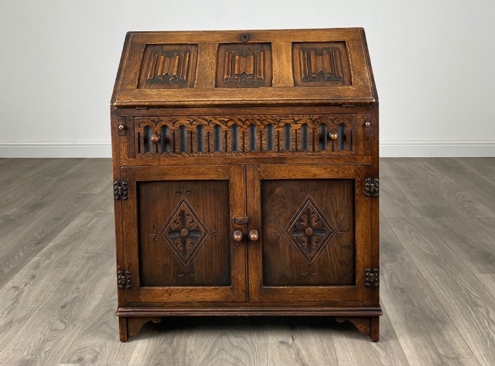Antique 20th Century Carved Bureau In Oak