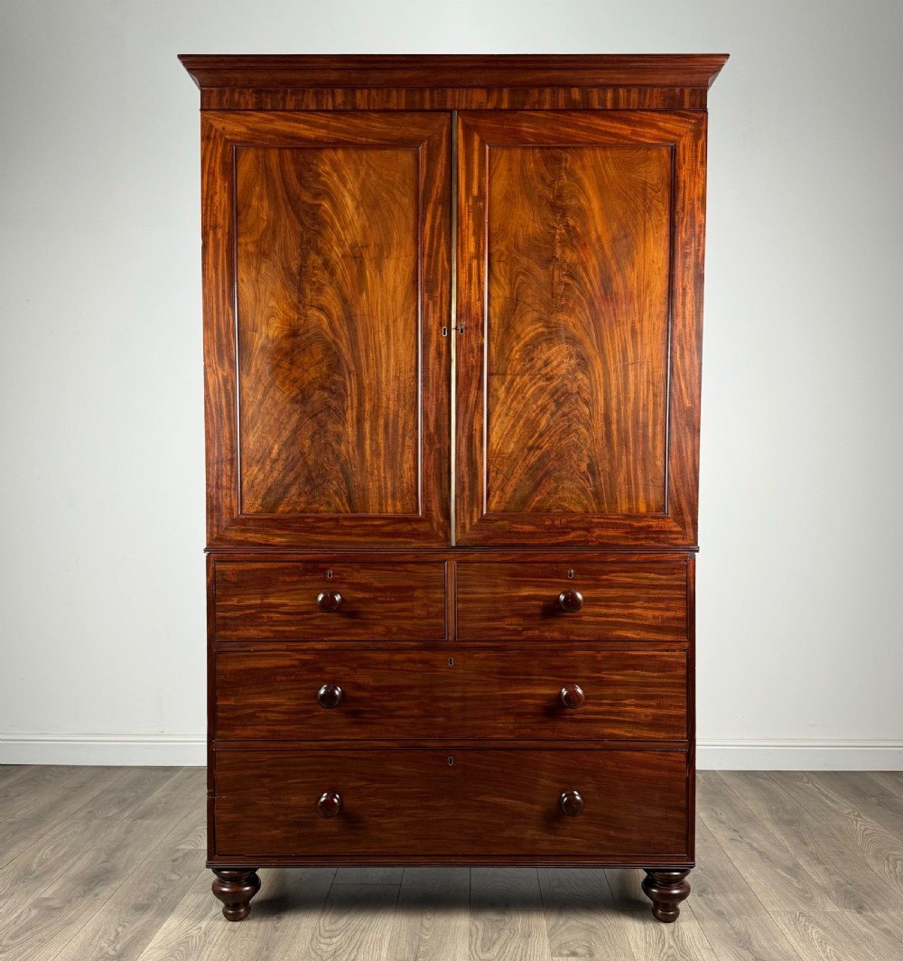 Antique Early 19th Century Linen Press Cupboard In Mahogany
