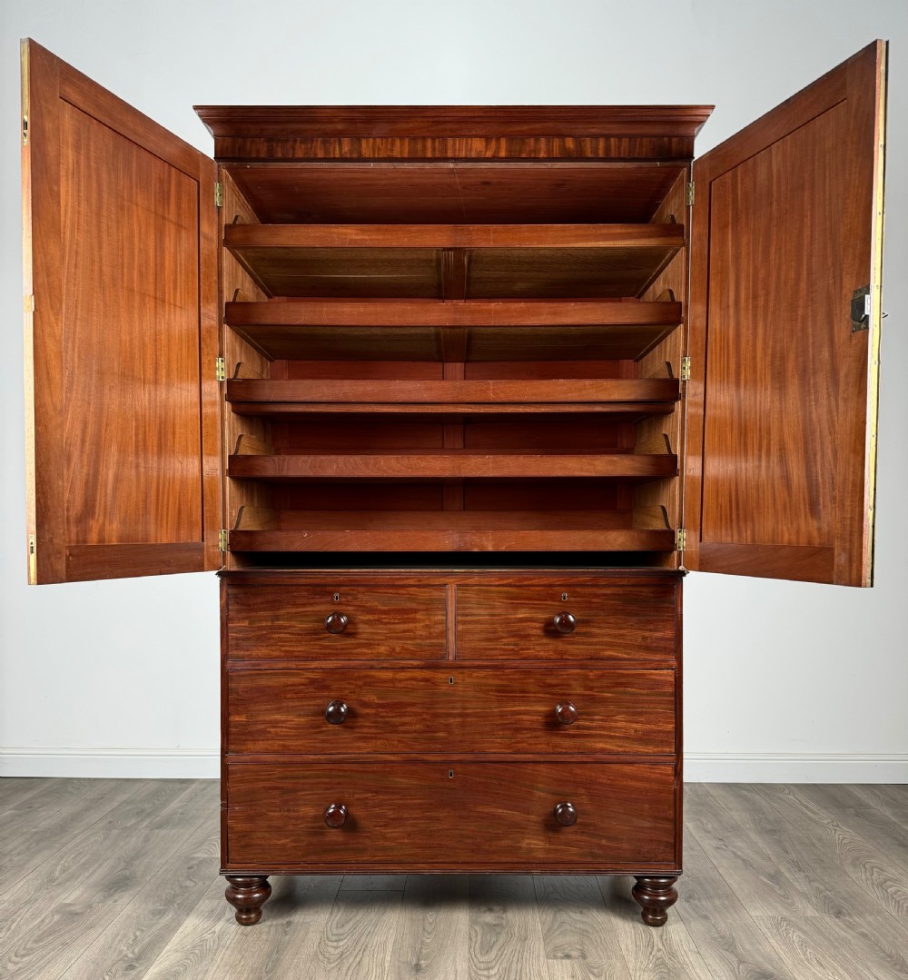 Antique Early 19th Century Linen Press Cupboard In Mahogany View II