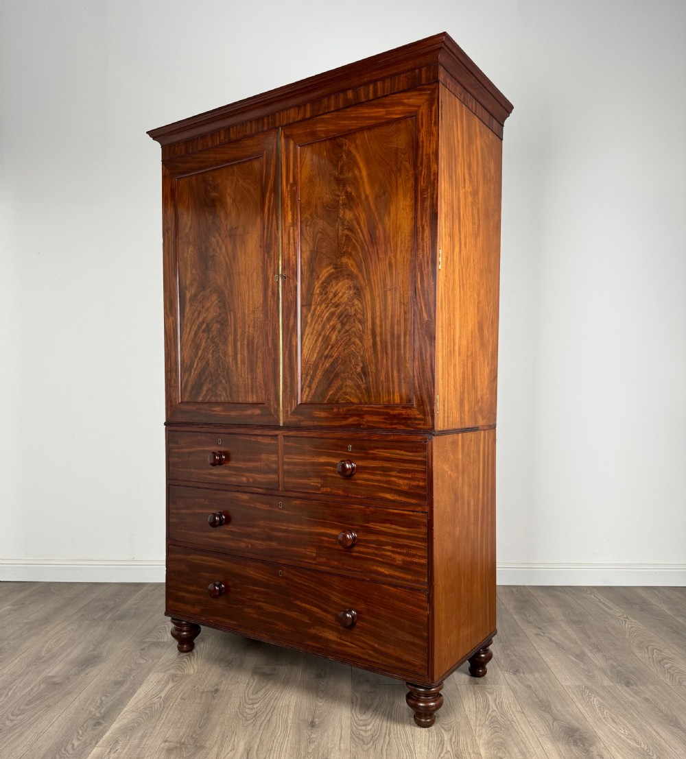 Antique Early 19th Century Linen Press Cupboard In Mahogany View III
