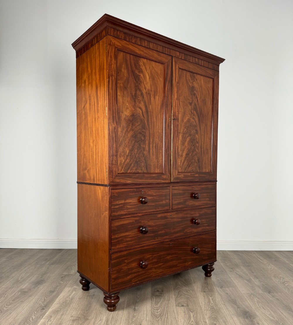 Antique Early 19th Century Linen Press Cupboard In Mahogany View IX