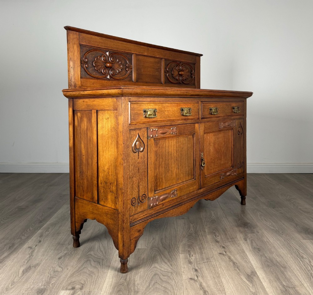 Antique 20th Century Art Nouveau Style Sideboard In Oak View VIII