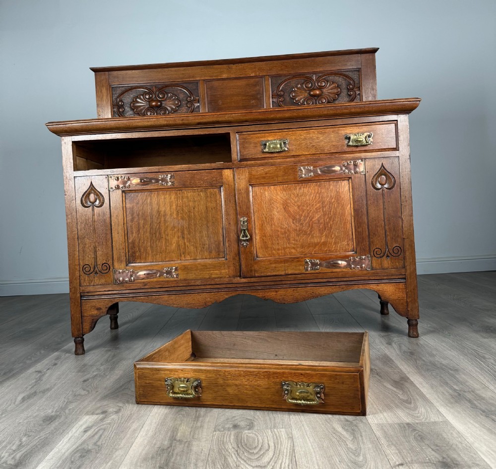 Antique 20th Century Art Nouveau Style Sideboard In Oak View IX