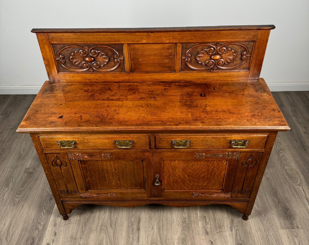 Antique 20th Century Art Nouveau Style Sideboard In Oak View XI