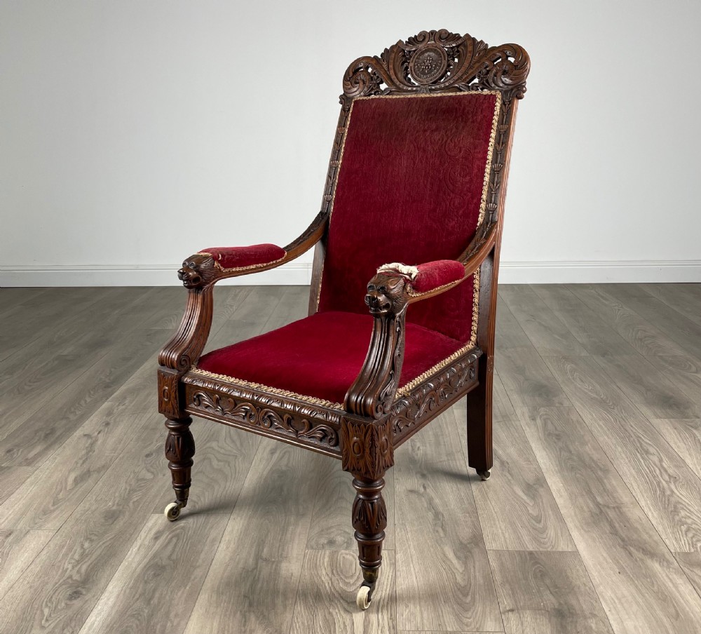 Antique Late 19th Century Carved Oak Armchair