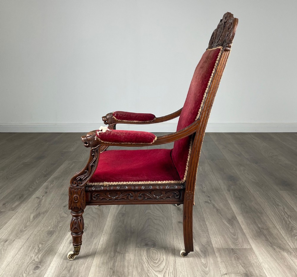 Antique Late 19th Century Carved Oak Armchair View II
