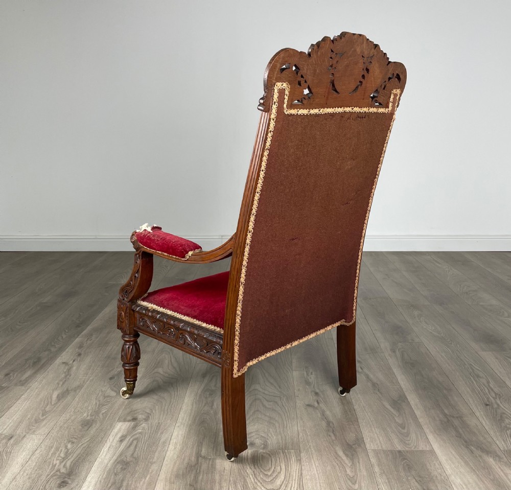 Antique Late 19th Century Carved Oak Armchair View III