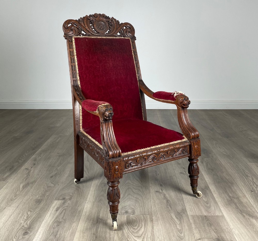 Antique Late 19th Century Carved Oak Armchair View VI