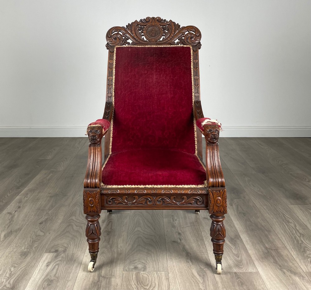 Antique Late 19th Century Carved Oak Armchair View VII
